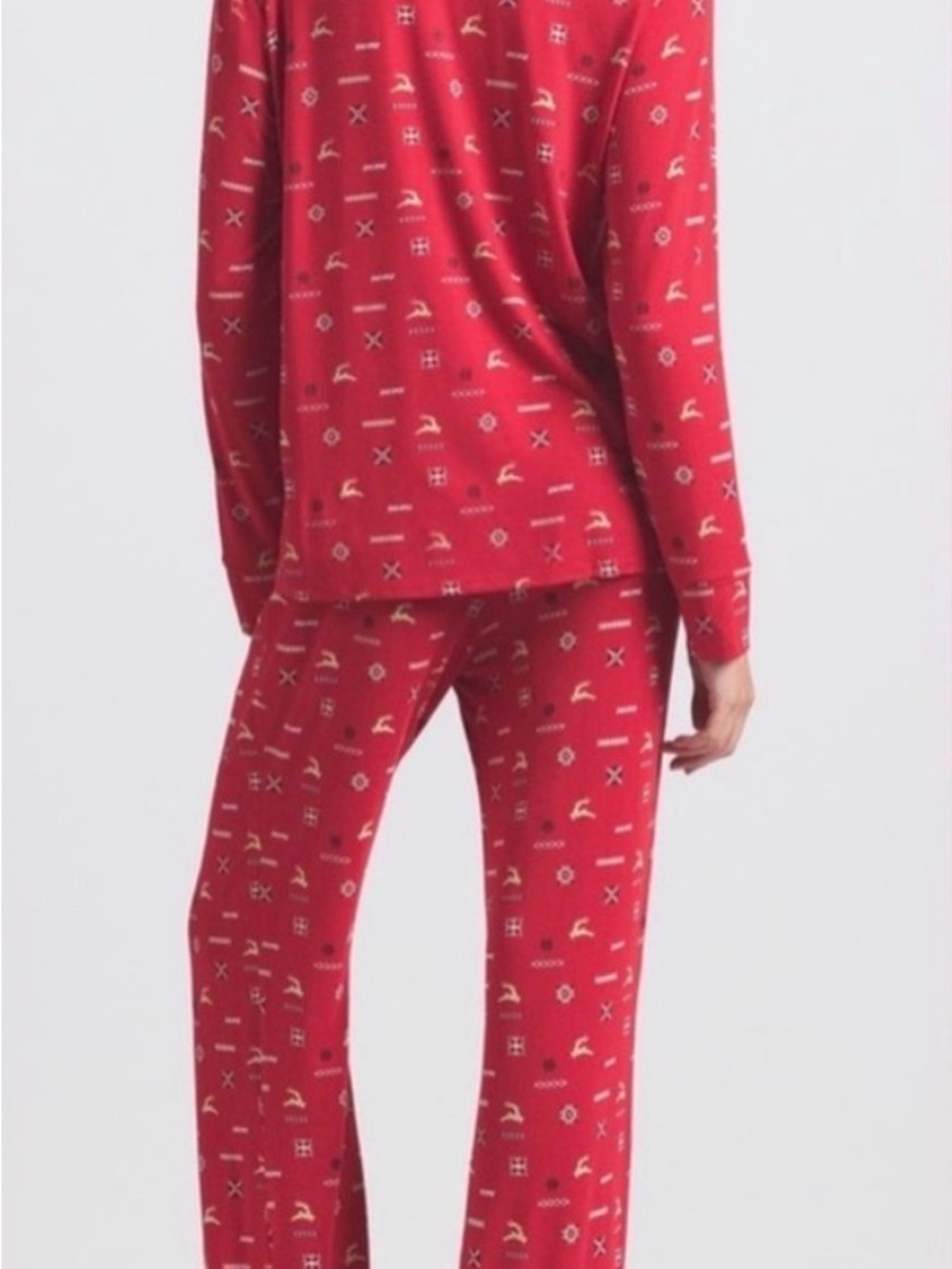SKIMS LE Sleep Long Sleeve Button Up Set- Cranberry Vintage Reindeer Print - Picture 7 of 7